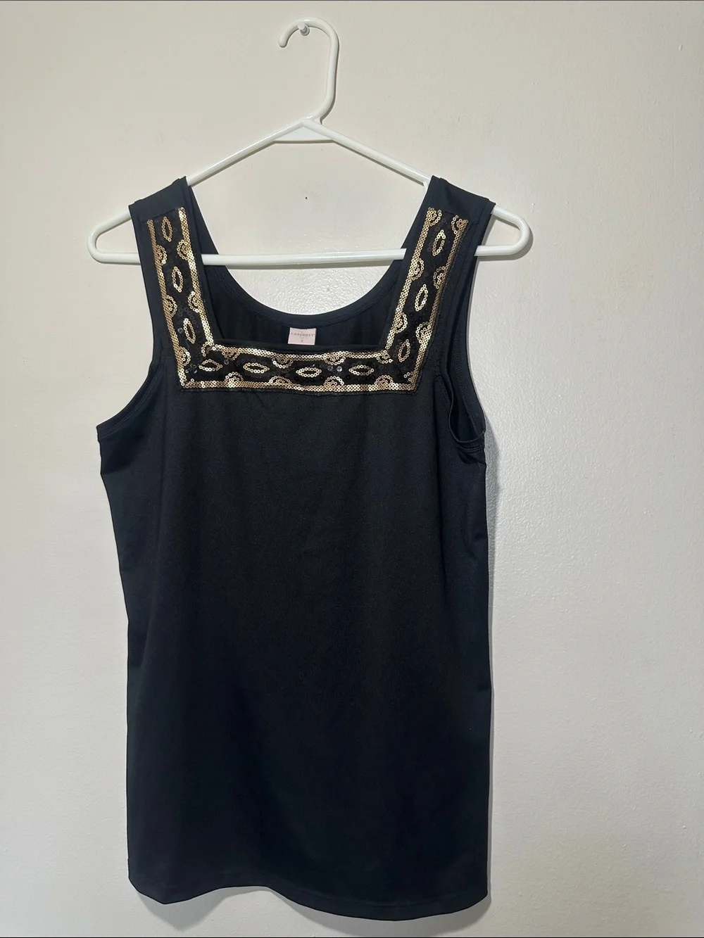 Cabernet Black Tank with Gold-Tone Beaded Square Neckline